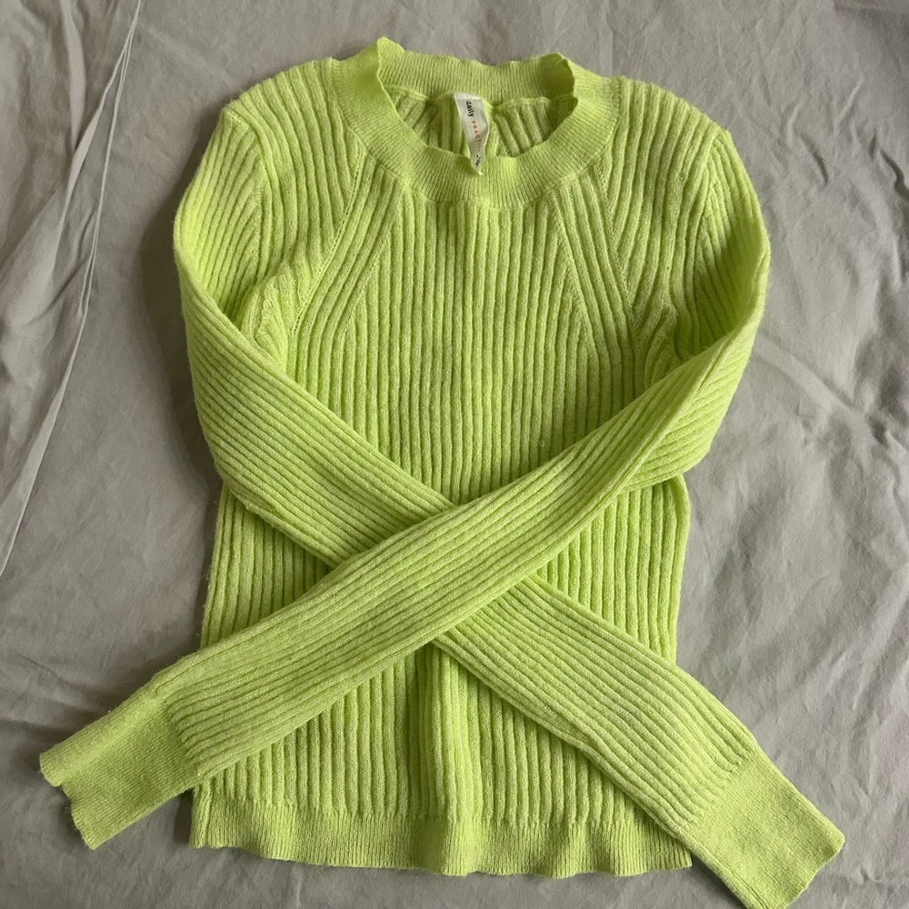 Bright Lime Ribbed Crewneck Sweater - Women
